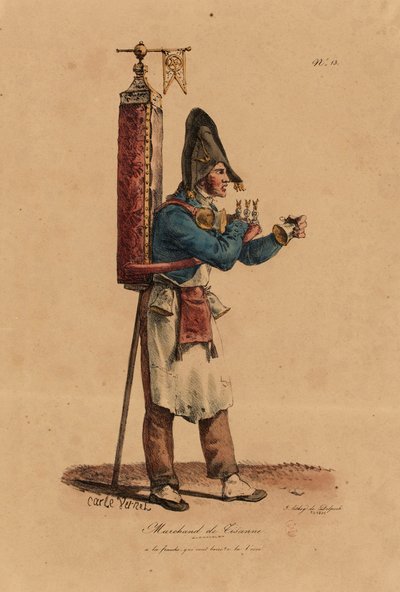 Sprzedawca Tisane, numer 13 z serii The Cries of Paris, rytowany przez Francois Seraphina Delpecha (1778-1825) autorstwa Antoine Charles Horace Vernet