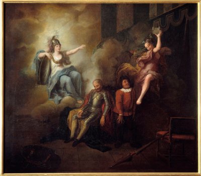 Don Kichot rozkoszuje się swoim szaleństwem poprzez Mądrość. „Genialny dżentelmen Don Kichot z La Manchy” Miguela de Cervantesa Saavedra (1547-1616). Obraz Charlesa Antoine