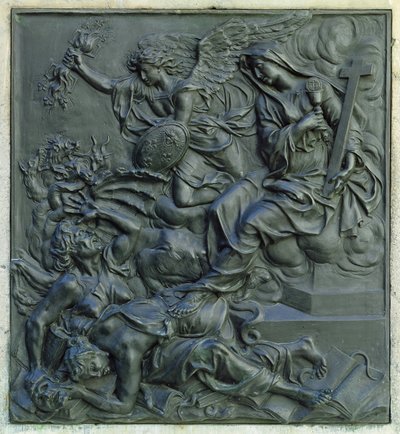 Anioł Francji wypędzający heretyków, fragment cokołu posągu Ludwika XIV, ok. 1687 (brąz) autorstwa Antoine Coysevox