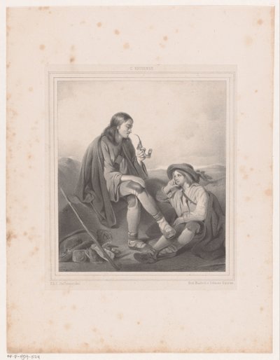 Mężczyzna i chłopiec palący fajkę w krajobrazie autorstwa Antoine Franciscus Cornelis Hoffmann