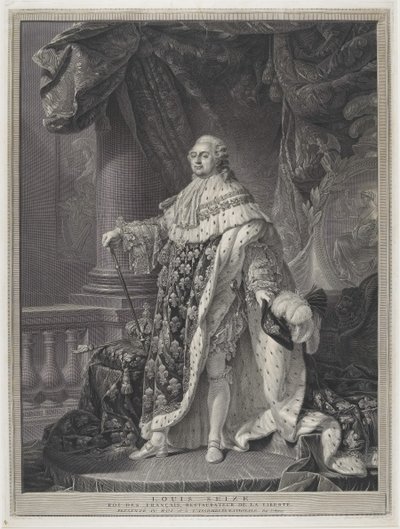 Le Sacre - Portret króla Ludwika XVI w regaliach koronacyjnych, rytowany przez Charlesa-Clémenta Bervica (1756-1822) autorstwa Antoine Francois (after) Callet