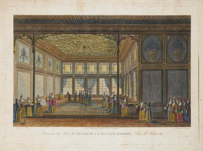 Wnętrze pałacu księżnej Hatice Sułtan, przyrodniej siostry sułtana Selima III, ok. 1900 r. 1810. autorstwa Antoine Ignace Melling