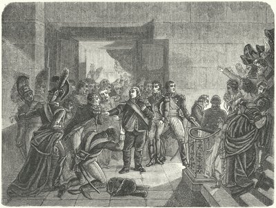 Ludwik XVIII opuszcza Pałac Tuileries po tym, jak dowiedział się z Elba o powrocie Napoleona do Francji autorstwa Antoine Jean (after) Gros