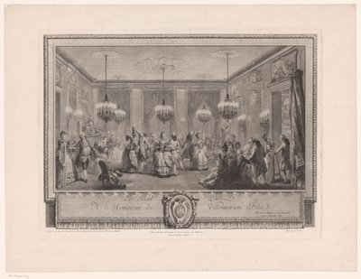 Marie Antoinette: Królowa mody: Bal w domu pana de Villemorien Sala balowa z parami tanecznymi Le Bal Pare (tytuł na obiekcie) autorstwa Antoine Jean Duclos