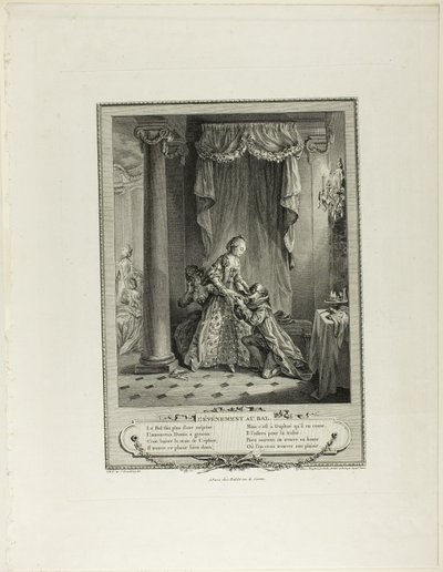 Wydarzenie na balu, z Monument du Costume Physique et Moral de la fin du Dix-huitième siècle autorstwa Antoine Jean Duclos