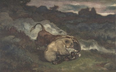 Niedźwiedź zabija byka, 1810-75. autorstwa Antoine Louis Barye
