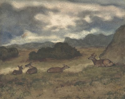 Jeleń w krajobrazie, 1810-75. autorstwa Antoine Louis Barye