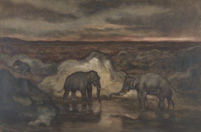 Słonie przy basenie, 1810-75. autorstwa Antoine Louis Barye