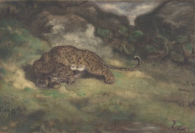 Lampart i wąż, 1810-75 (wc na papierze wykładanym) autorstwa Antoine Louis Barye