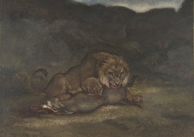 Lew pożerający zdobycz, 1810-75. autorstwa Antoine Louis Barye