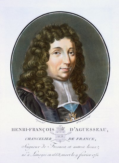 Henri-Francois dAguesseau, z Portraits des grands hommes, femmes illustres, et sujets memorables de France, grave et imprimes en couleurs, opublikowane przez Pierre Blin, 1786-92, Paryż (rycina kolorowa) autorstwa Antoine Louis Francois Sergent Marceau