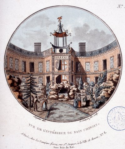 Widok wnętrza łaźni chińskiej, Paryż. W pritoresque widokach głównych budynków Paryża autorstwa sierżanta autorstwa Antoine Louis Francois Sergent Marceau