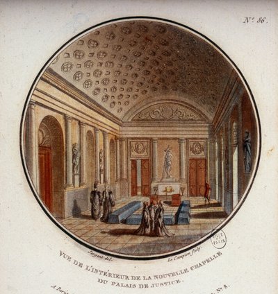 Widok wnętrza nowej kaplicy gmachu sądu, obecnie Sainte Chapelle, Paryż. W pritoresque widokach głównych budynków Paryża autorstwa sierżanta autorstwa Antoine Louis Francois Sergent Marceau