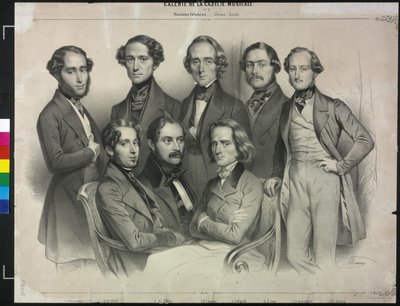 Grupa słynnych pianistów (litografia) autorstwa Antoine Maurin