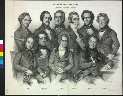 Grupa słynnych kompozytorów (litografia) autorstwa Antoine Maurin