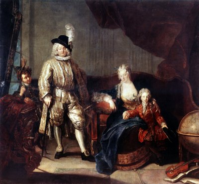 Portret barona von Erlacha z rodziną. Obraz Antoine Pesne (1683-1757), ok. 1710 r. Olej na płótnie. Niemiecka sztuka w stylu barokowym. Ermitaż, Sankt Petersburg autorstwa Antoine Pesne