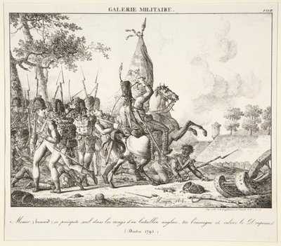 Menier (Hussar) sam rzuca się w szeregi angielskiego batalionu, zabija chorążego i zdobywa flagę (Druten, 1795) autorstwa Antoine Pierre Mongin