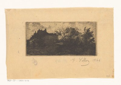 Krajobraz z domami za ogrodzeniem i drzewami na pierwszym planie autorstwa Antoine Vollon (signed by artist)