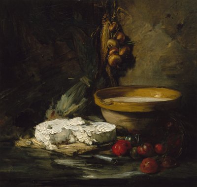 Martwa natura z serem, prawdopodobnie koniec lat 70. XIX wieku. autorstwa Antoine Vollon