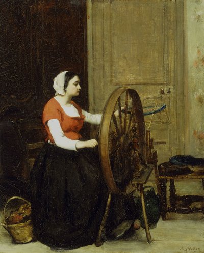 Kobieta i kołowrotek, ok. 1860? autorstwa Antoine Vollon