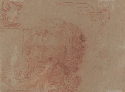 Szkice figur i kopia po rzeźbionej głowie [verso] autorstwa Antoine Watteau