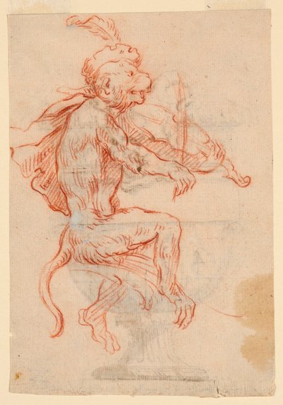 Małpa gra na skrzypcach autorstwa Antoine Watteau