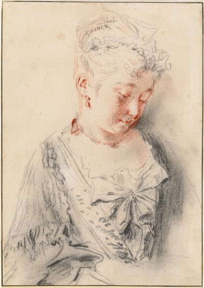 Siedząca kobieta patrząca w dół autorstwa Antoine Watteau