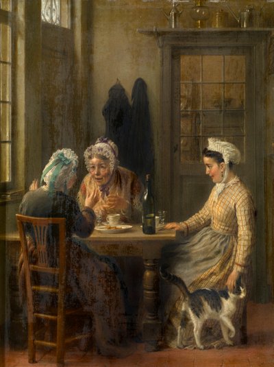 Popołudniowa kawa (olej na desce) autorstwa Antoine de Bruycker