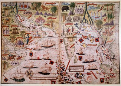 Portugalski atlas żeglarski Indes. Strona rękopisu Atlasa Millera wykonana w 1519 roku przez Pierre