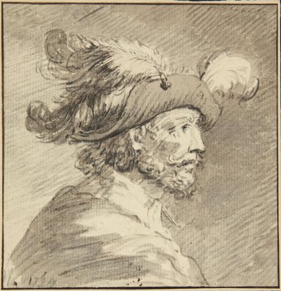 Profil mężczyzny w kapeluszu z piórami autorstwa Antoine de Marcenay de Ghuy
