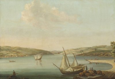 Widok na Bosfor z wysokości Beykoz na północny zachód, z akweduktem Justyniana w tle autorstwa Antoine van der Steen