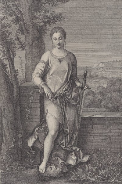 Judyta stojąca z nogą na głowie Holofernesa, ca. 1729. autorstwa Antoinette Larcher