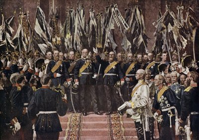 Król Prus Wilhelm I ogłosił cesarzem zjednoczonych Niemiec, Wersalu, Francji autorstwa Anton Alexander von (after) Werner