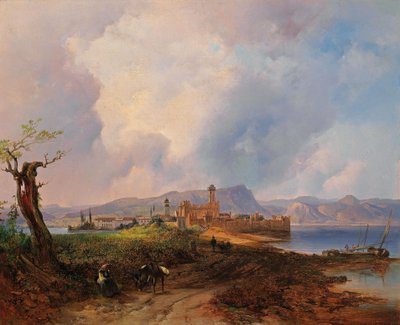 Niemcy: widok na Castell Sermio na wyspie Sermione na jeziorze Garda autorstwa Anton Hansch