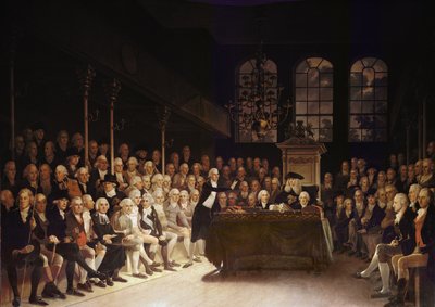 William Pitt przemawiający do Izby Gmin w sprawie francuskiej deklaracji wojen 1793 autorstwa Anton Hickel