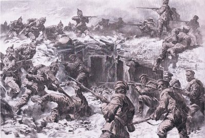 Klęska Korpusu Grenadierów Moskiewskich przez wojska śląskie, pruskie i cesarsko-niemieckie, z Ilustrowanej Historii Wojny Światowej 1914-1915 wyd. przez Union Berlagsefellfchaft autorstwa Anton Hoffman