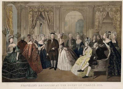 Przyjęcie Franklinsa na dworze francuskim, 1778, z szacunkiem poświęcony narodowi Stanów Zjednoczonych, wyd. 1865 autorstwa Anton Hohenstein