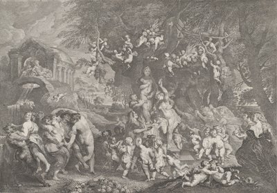 Święto Wenus, z grupami satyrów, nimf i puttów tańczących wokół posągu We..., 1732. autorstwa Anton Joseph von Prenner