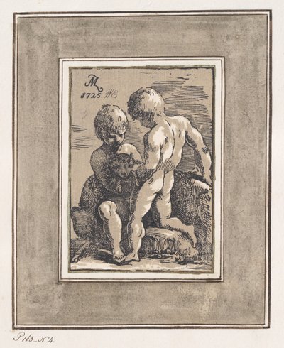 Dwoje dzieci bawiących się z barankiem, 1725. autorstwa Anton Maria Zanetti