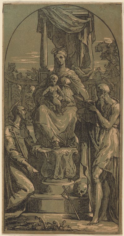 Madonna z Dzieciątkiem na tronie, św. Hieronim i św. Franciszek autorstwa Anton Maria Zanetti I, after Parmigianino