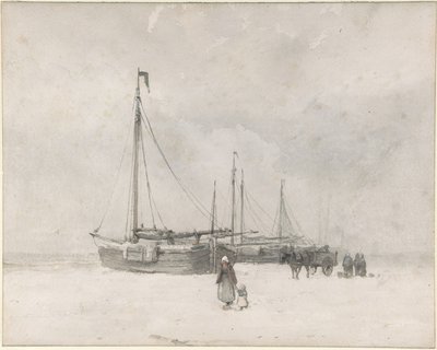 Łodzie rybackie na plaży zimą autorstwa Anton Mauve