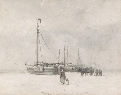 Łodzie rybackie na plaży zimą, od połowy do końca XIX wieku. autorstwa Anton Mauve
