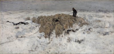Stado owiec z pasterzem na śniegu autorstwa Anton Mauve
