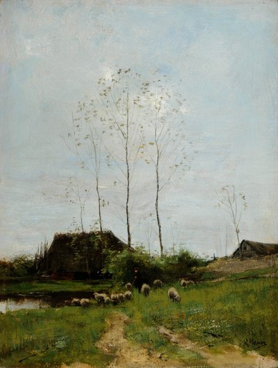Pejzaż z pasterzem i owcami (olej na płótnie) autorstwa Anton Mauve