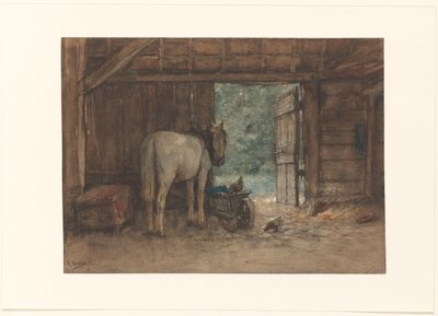 Koń w stajni przy otwartych drzwiach stajni autorstwa Anton Mauve