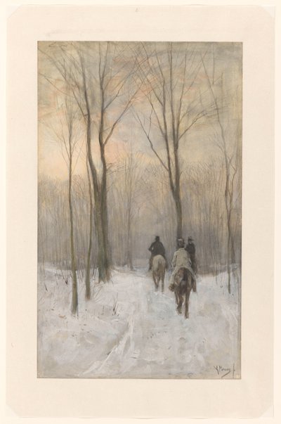 Jeźdźcy w śniegu w Haagse Bos Jeźdźcy na śniegu w lesie Haskim autorstwa Anton Mauve