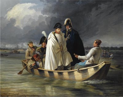 Napoleon opuszcza Lobau po klęsce w bitwie pod Aspern, 1845 autorstwa Anton Ritter von Perger