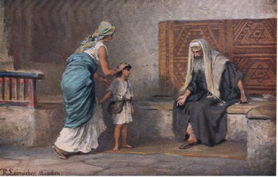 Hannah przyprowadza Samuela do Eliego z Hulberts Story of the Bible wydanej przez The John Winston Company, 1932 autorstwa Anton Robert Leinweber