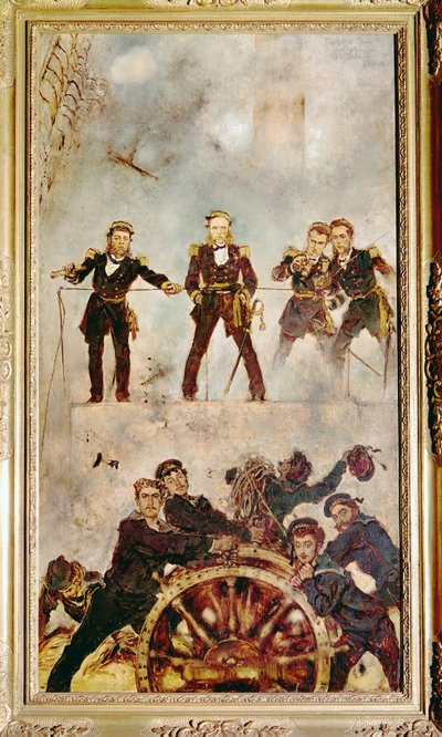 Admirał Wilhelm Tegethoff na mostku SMS Archduke Ferdinand Max, podczas bitwy pod Lissą przeciwko włoskiej flocie ... (obraz na płótnie) autorstwa Anton Romako