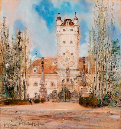Widok zewnętrzny zamku Greillenstein w Austrii - Obraz Antona Romako (1832-1889) autorstwa Anton Romako
